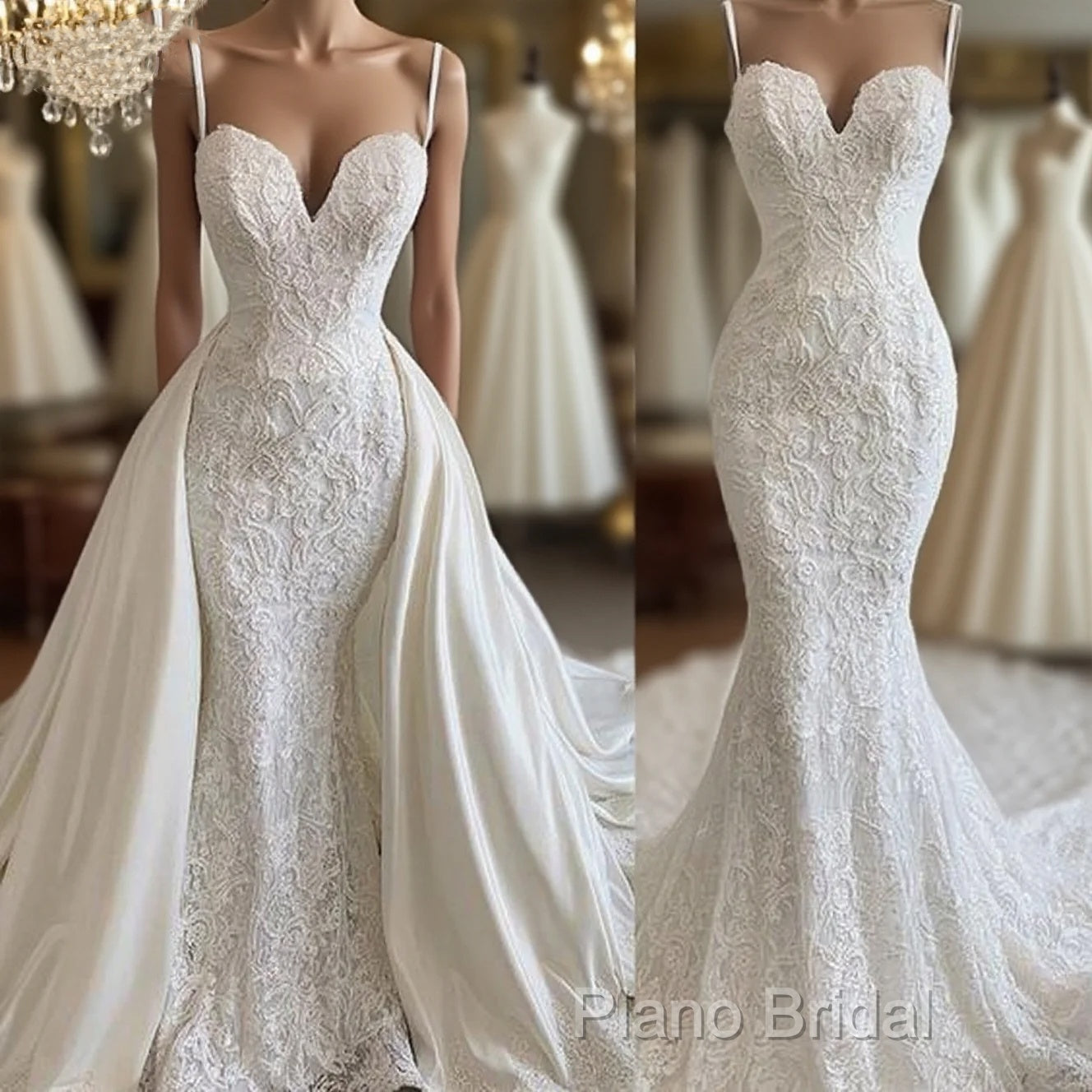 Detachable Skirt Wedding Dresses, Lace Applique Wedding Dresses, Formal Prom Dresses Main image