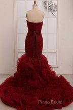 Dignified Trumpet/Mermaid Strapless Sweetheart Tiered Long Formal Prom Dresses