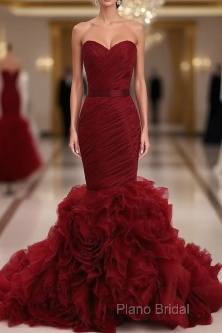 Dignified Trumpet/Mermaid Strapless Sweetheart Tiered Long Formal Prom Dresses