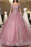 Discover The Latest Pink Ball Gown Tulle Appliques Off the Shoulder Pearls Quinceanera Dresses