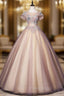 Discover The Latest Pink Ball Gown Tulle Short Sleeve Appliques Pearls Quinceanera Dresses