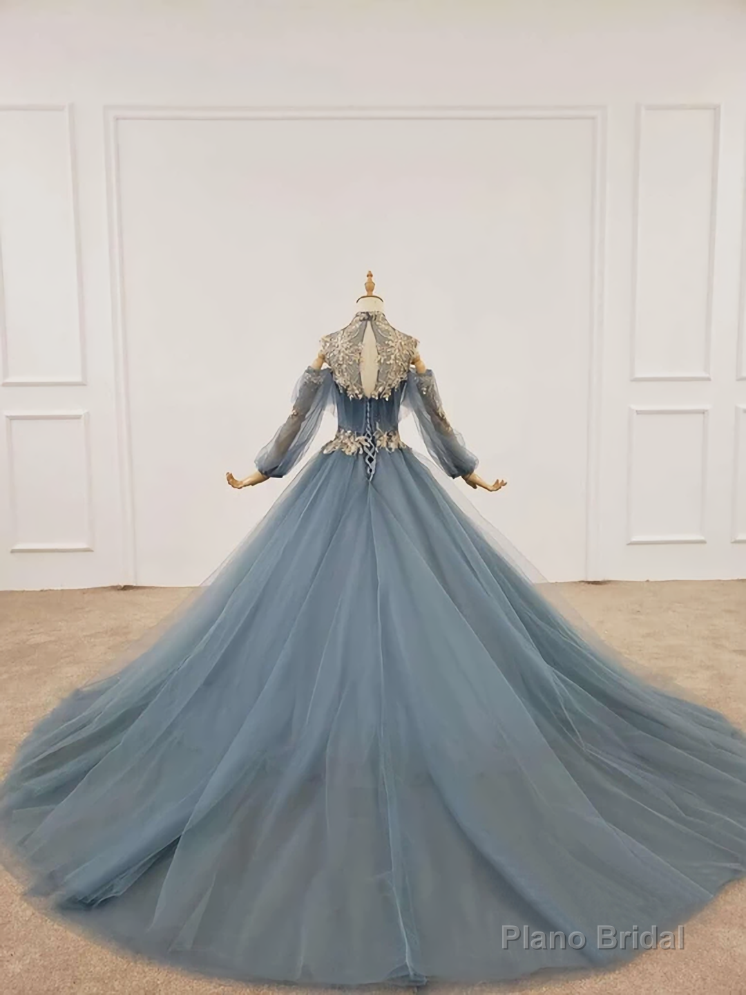 Vintage Tulle Long Sleeve Prom Dress, Custom Evening Dress Secondary image