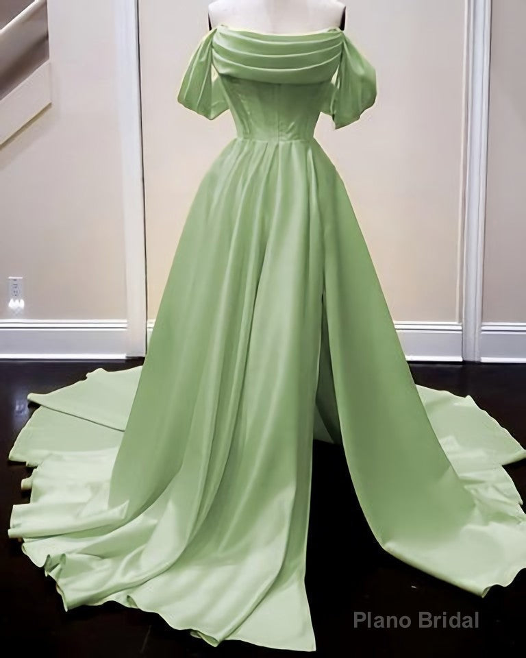 Long Satin Corset Prom Dresses, Off The Shoulder Side Split Main image