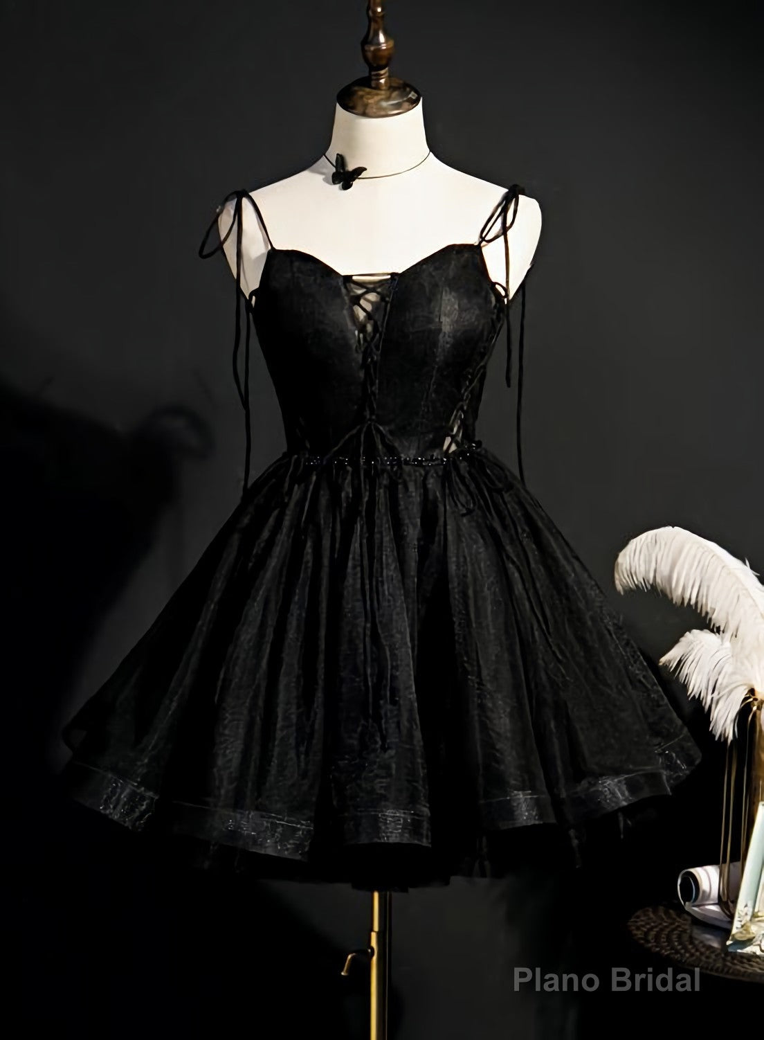 Black Straps Tulle Short Homecoming Dress, Prom Dress, Little Black Party Dresses Main image