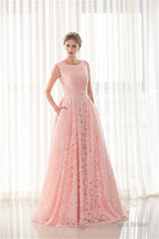 Draped Lace O-Neck Train Prom Dresses