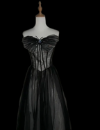 Dreamy Black A-Line Strapless Butterfly Tulle Long Ball Gown/Prom Dresses
