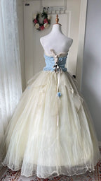 Dreamy Blue And Yellow Color-Blocked Strapless Tulle Ball Gown Prom Dresses Sweet 16Th Dresses
