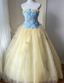 Dreamy Blue And Yellow Color-Blocked Strapless Tulle Ball Gown Prom Dresses Sweet 16Th Dresses