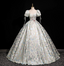 Dreamy Butterfly Jacquard Square Neck Puff Sleeve Satin Long Ball Gown Prom Dresses Sweet 16 Dresses