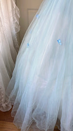 Dreamy Flower Fairy Light Blue 3D Floral V-Neck Tulle Ball Gown Prom Dresses Wedding Dresses