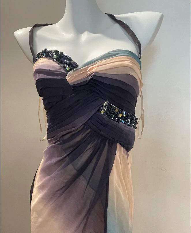 Dreamy Gradient Mermaid Halter Neck Beaded Chiffon Long Formal Prom Dresses Secondary image