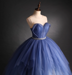 Dreamy Haze Blue Sweetheart Strapless Tulle Ball Gown Prom Dresses Sweet 16 Dresses