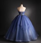 Dreamy Haze Blue Sweetheart Strapless Tulle Ball Gown Prom Dresses Sweet 16 Dresses