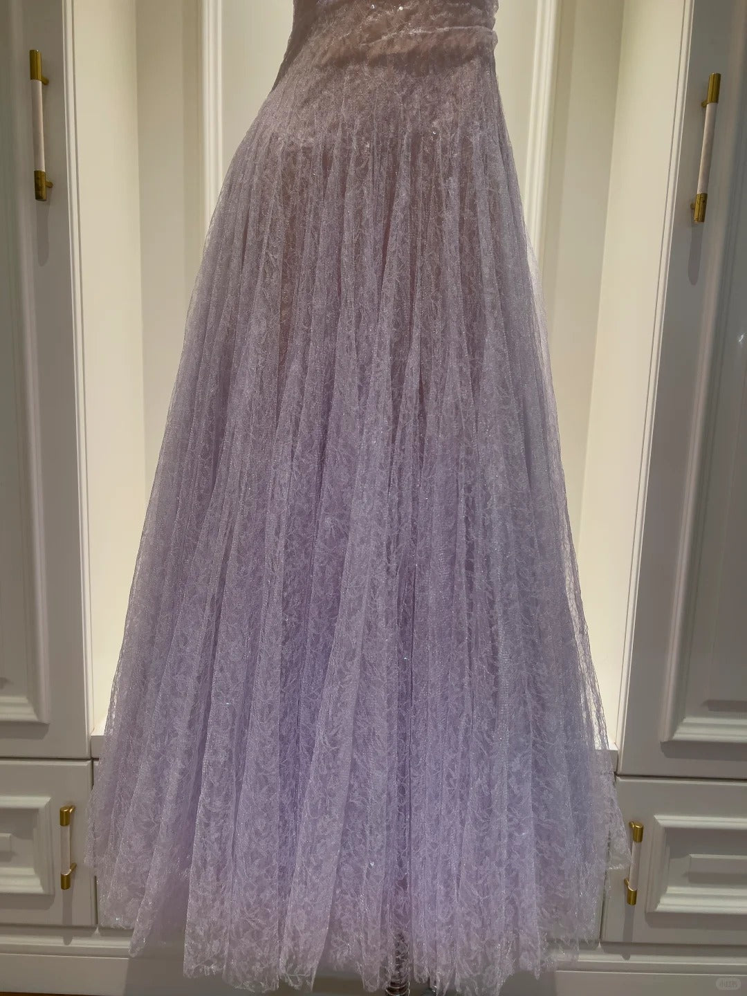 Dreamy Lavender A-Line Suspender Strap Pleated Tulle Long Formal Prom Dresses