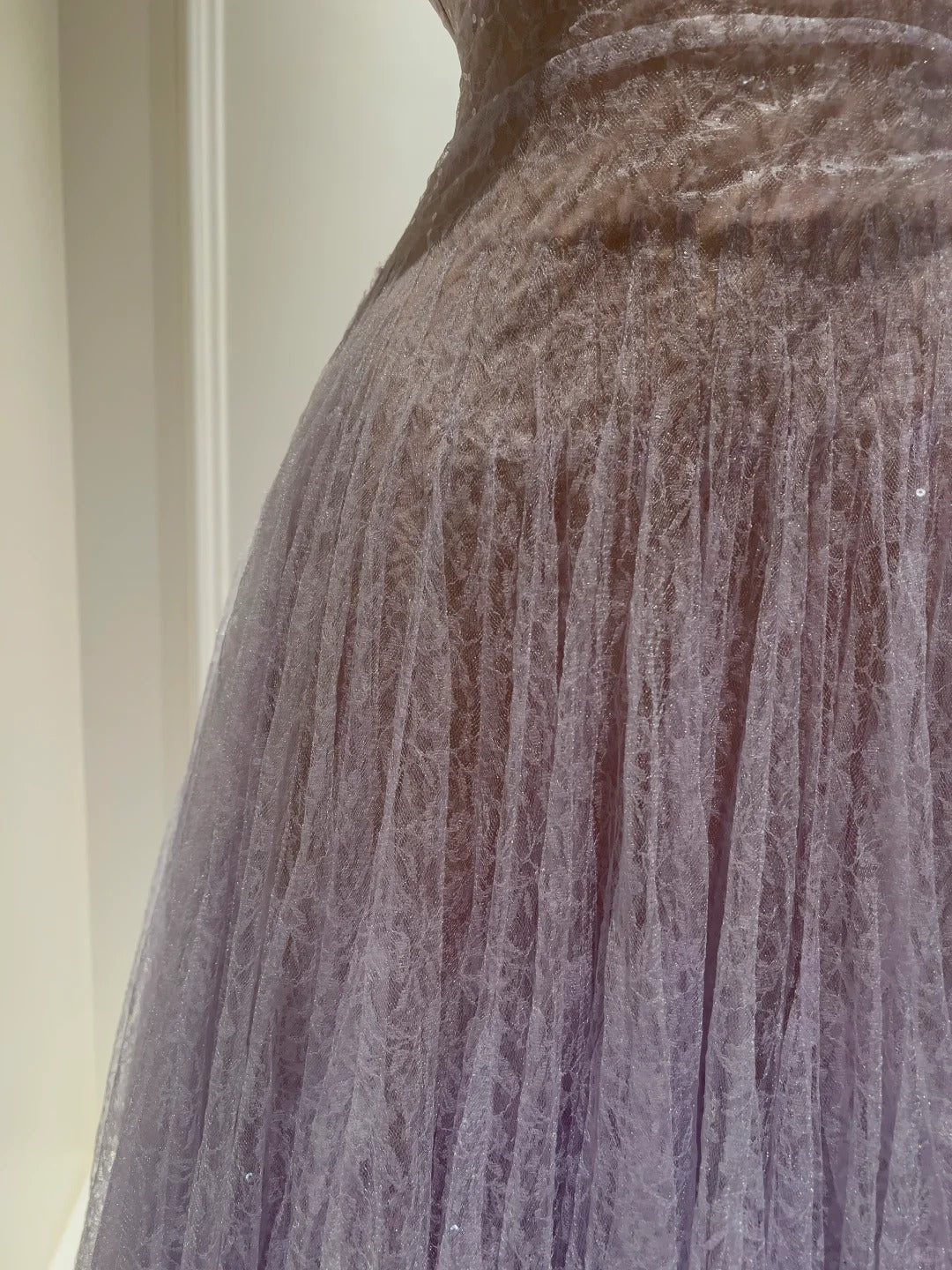 Dreamy Lavender A-Line Suspender Strap Pleated Tulle Long Formal Prom Dresses