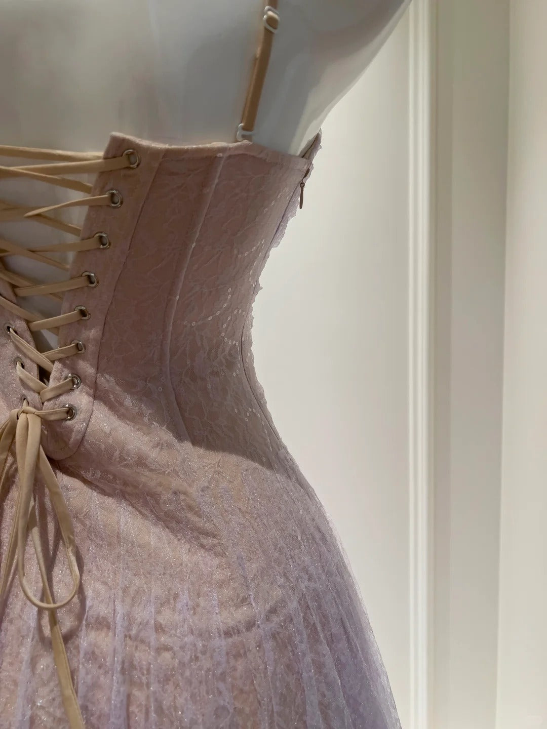 Dreamy Lavender A-Line Suspender Strap Pleated Tulle Long Formal Prom Dresses