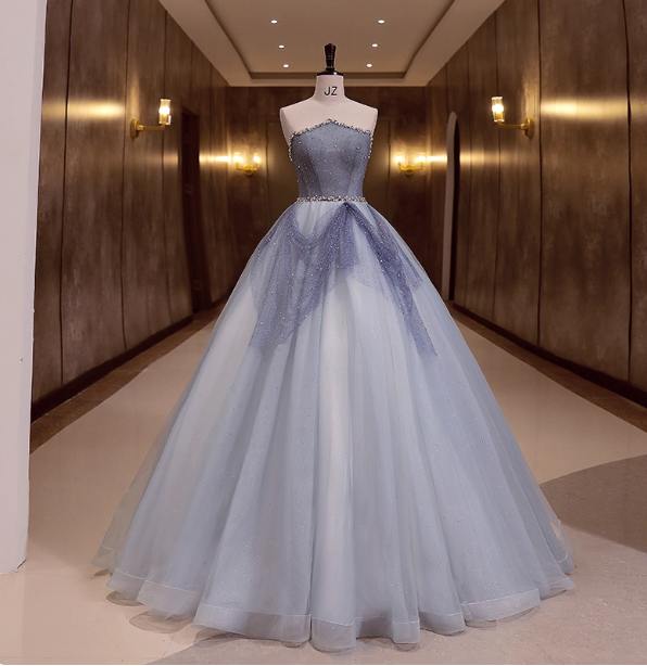 Dreamy Light Blue Strapless Tulle Ball Gown Prom Dresses Sweet 16 Dresses Secondary image