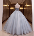 Dreamy Light Blue Strapless Tulle Ball Gown Prom Dresses Sweet 16 Dresses