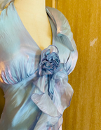 Dreamy Mermaid 3D Floral Ruffle Halter Neck Satin Long Formal Prom Dresses
