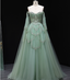 Dreamy Mint Green Off-The-Shoulder Sequin Layered Tulle Train Formal Prom Dresses