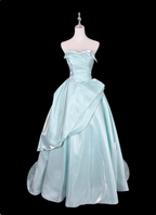 Dreamy Mint Light Blue A-Line Strapless Satin Formal Prom Dresses