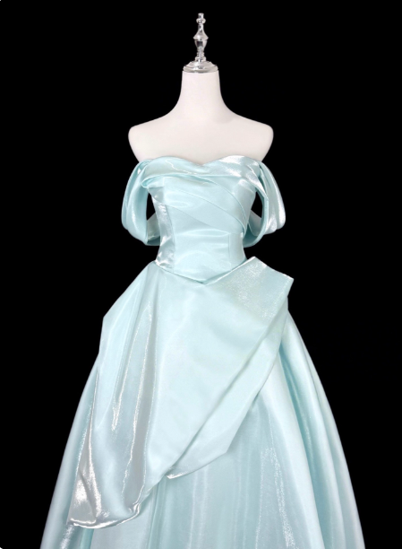 Dreamy Mint Light Blue A-Line Strapless Satin Formal Prom Dresses