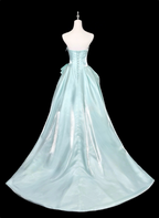 Dreamy Mint Light Blue A-Line Strapless Satin Formal Prom Dresses