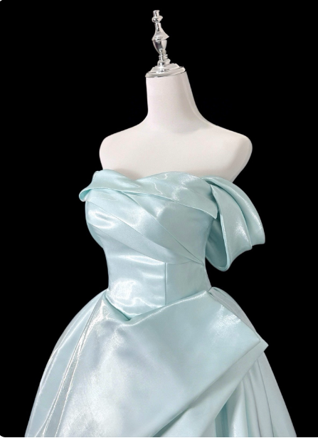 Dreamy Mint Light Blue A-Line Strapless Satin Formal Prom Dresses