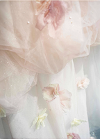 Dreamy Pink-White Off-The-Shoulder 3D Floral Tulle Long Ball Gown Prom Dresses Sweet 16 Dresses