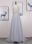 Dreamy Princess A-Line V-Neck Train Sequin Tulle Formal Prom Dresses
