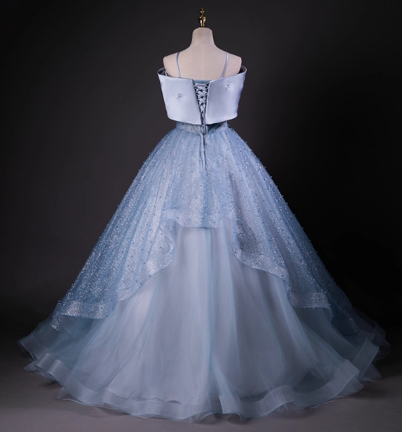 Dreamy Princess Blue Off-Shoulder Oversized Bow Tulle Long Ball Gown Prom Dresses Sweet 16 Dresses