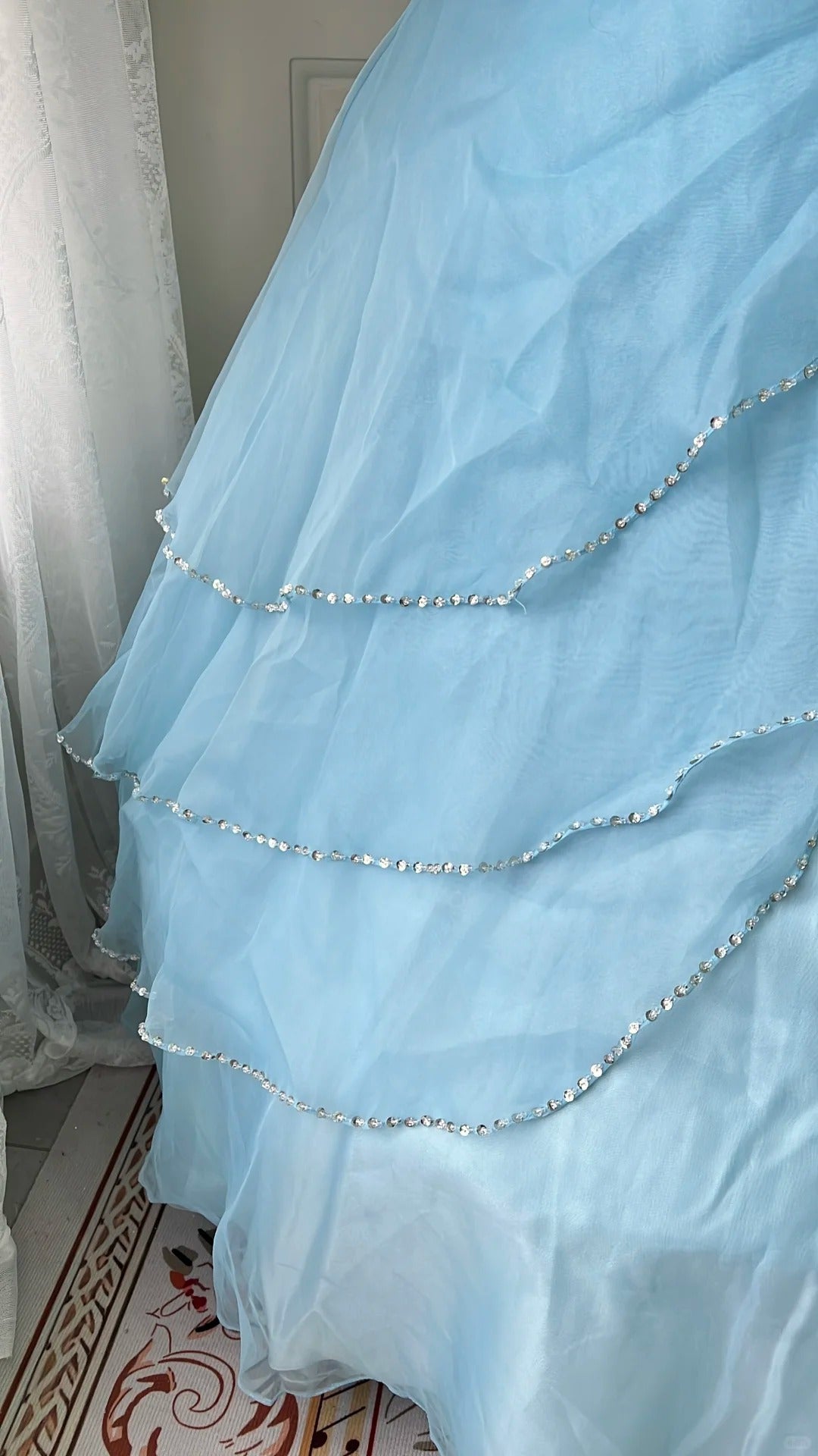 Dreamy Princess Blue Strapless Embroidered Tulle Ball Gown Prom Dresses Sweet 16Th Birthday Dresses