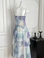 Dreamy Purple And Blue Gradient A-Line Spaghetti Strap Cake Chiffon Long Formal Prom Dresses