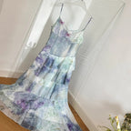 Dreamy Purple And Blue Gradient A-Line Spaghetti Strap Cake Chiffon Long Formal Prom Dresses