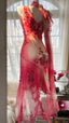 Dreamy Smudged Flower Beaded Chiffon Irregular Skirt Prom Dress