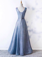 Dreamy Starry Sky Gradient Purple-Blue V-Neck Satin Long Formal Prom Dresses