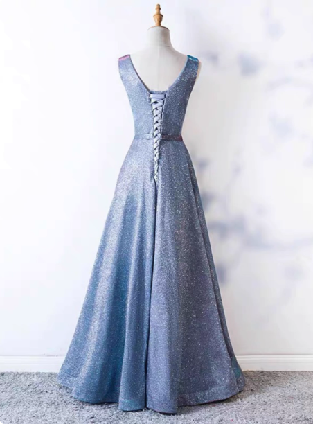 Dreamy Starry Sky Gradient Purple-Blue V-Neck Satin Long Formal Prom Dresses