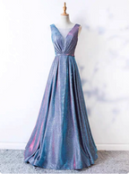 Dreamy Starry Sky Gradient Purple-Blue V-Neck Satin Long Formal Prom Dresses