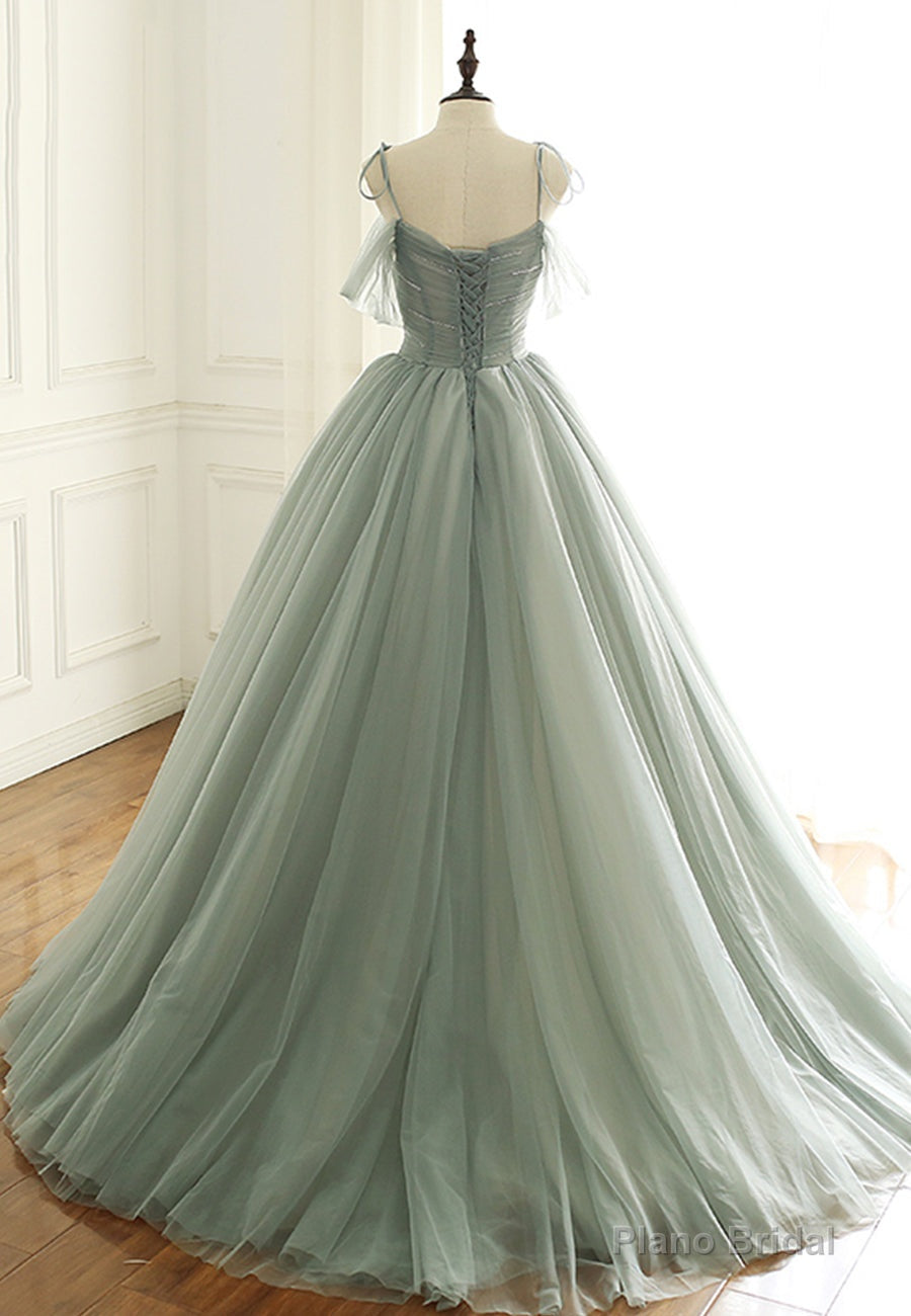 Green Tulle Long Prom Dresses, A-Line Spaghetti Straps Evening Dresses Secondary image