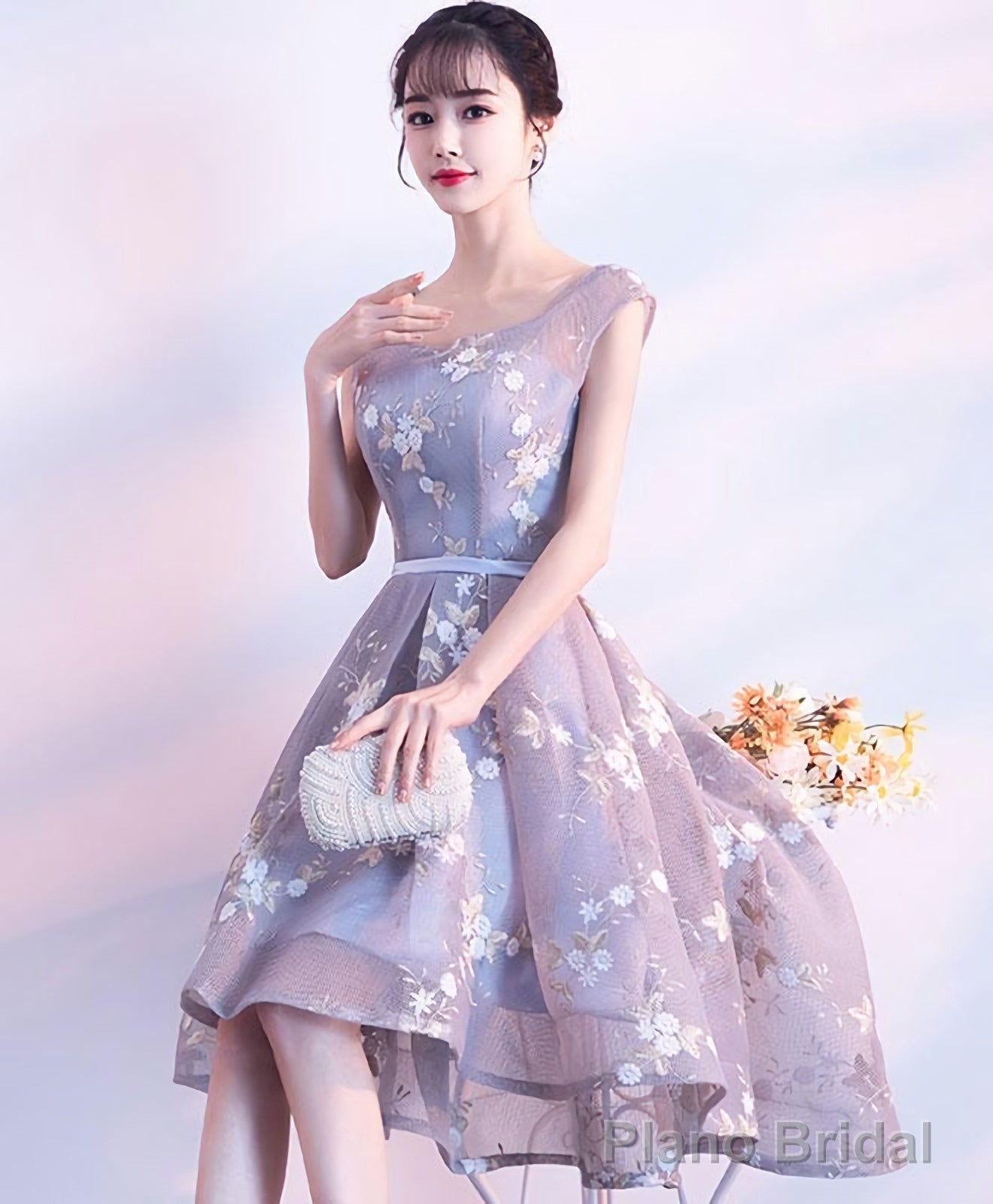 Cute Lace Round Neck Short Prom Dress Homecoming Dress