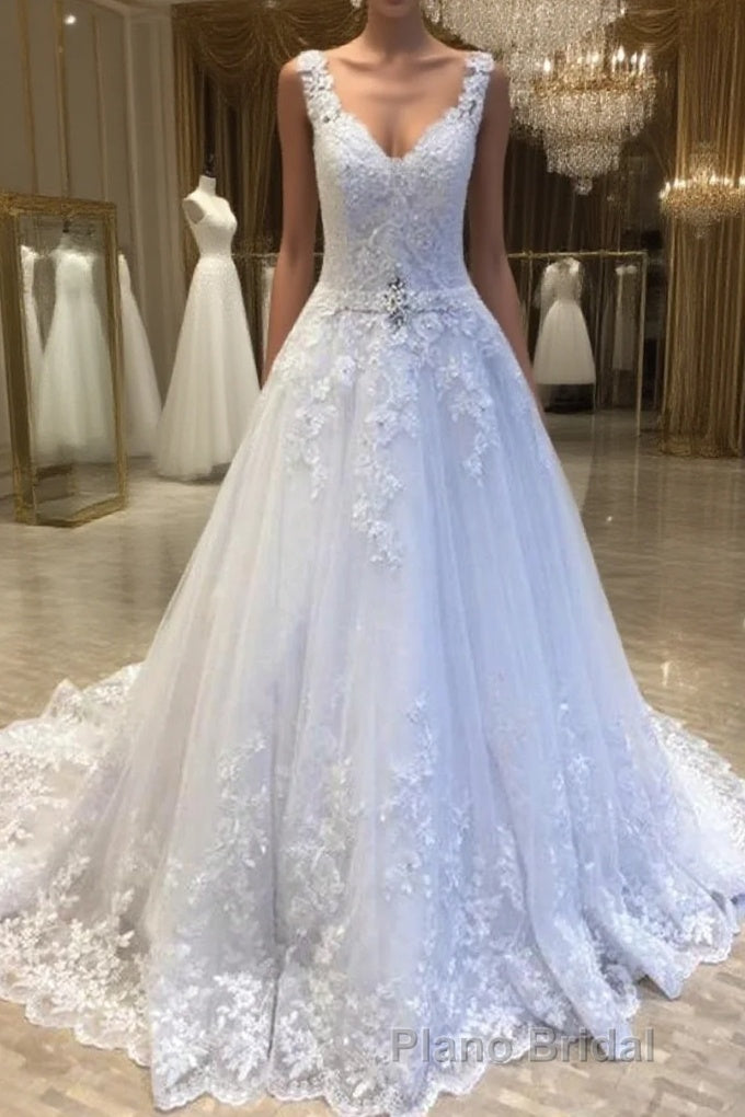 Delicate V Neck With Lace Appliques Wedding Dresses Main image