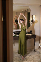 Drop Neck Silk Maxi Dresses Wedding Guest Dresses Formal Prom Dresses Formal Evening Gowns