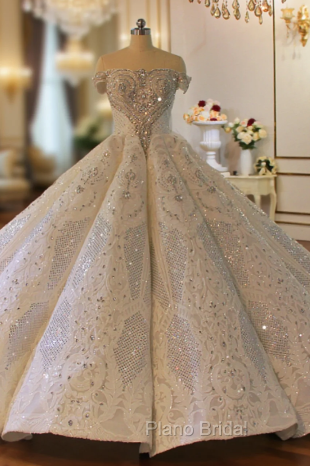 Dubai Tulle Sequins Off the Shoulder Beading Crystal Wedding Dresses