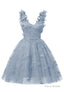 Dusty Blue 3D Butterfly Lace Applique Tulle Homecoming Dress for Teens Sweetheart Mini Short Prom Dresses