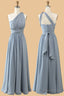 Dusty Blue A-line Chiffon Long Convertible Bridesmaid Dress
