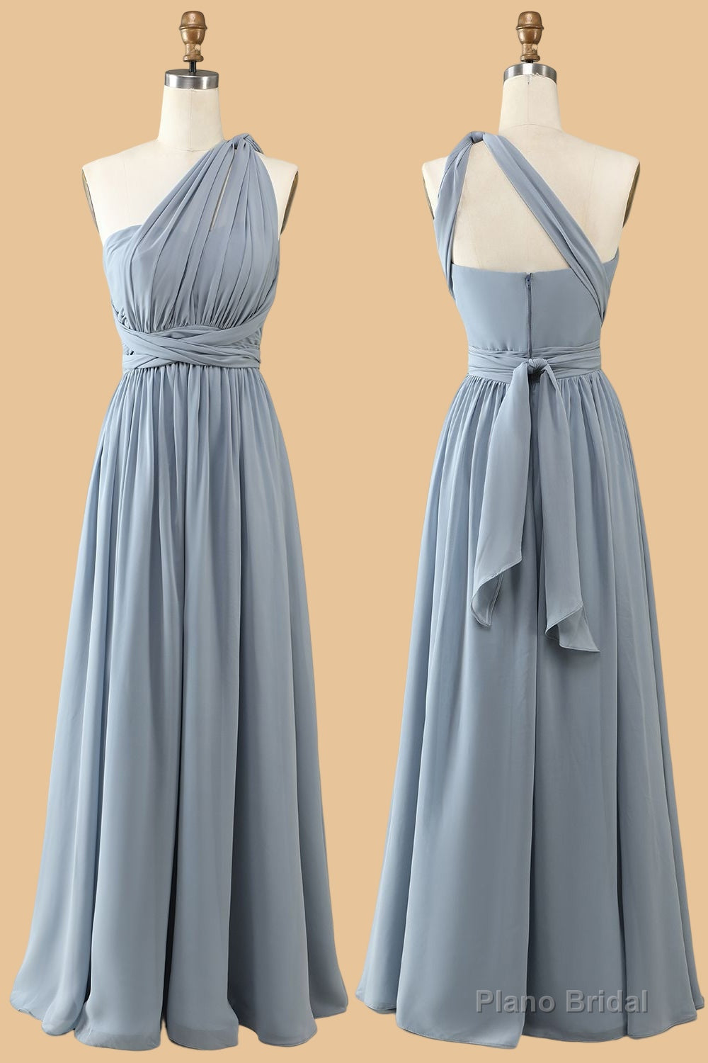 Dusty Blue A-line Chiffon Long Convertible Bridesmaid Dress Main image