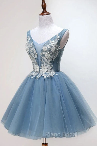 Dusty Blue Princess Tulle Appliqued Homecoming Dresses Secondary image