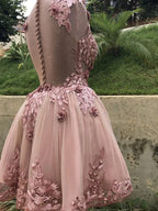 Dusty Pink Illusion Lace Organza A-line Short Homecoming Dresses