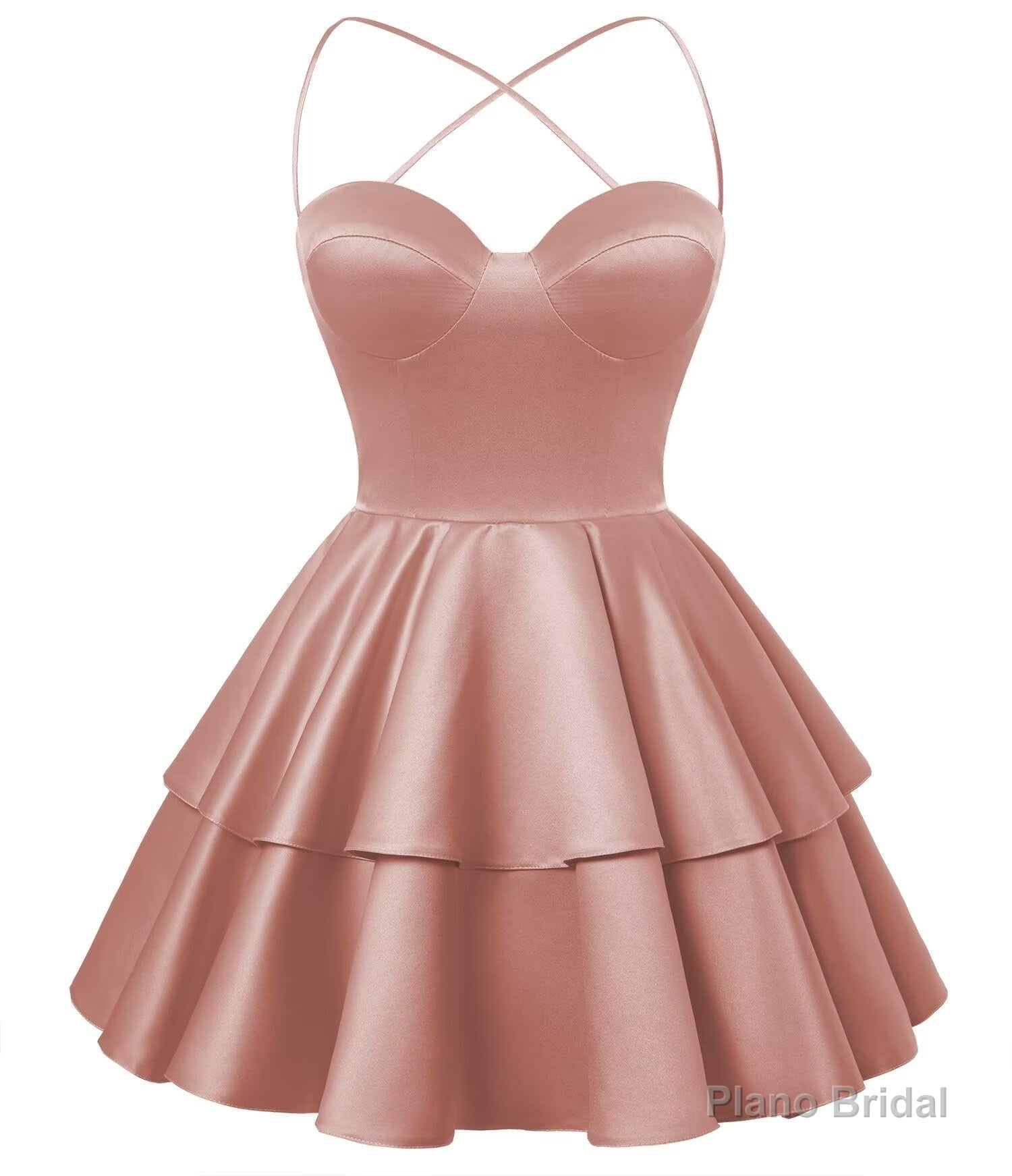 Dusty Rose Satin Homecoming Dress Sweetheart Neck Tiered Short Graduation Dresses Secondary image