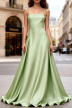 Dusty Sage Elegant Satin Long Formal Prom Dresses with Pleated